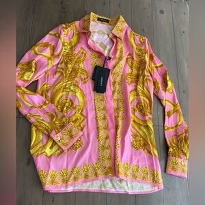 RARE Versace women pink medusa silk blouse